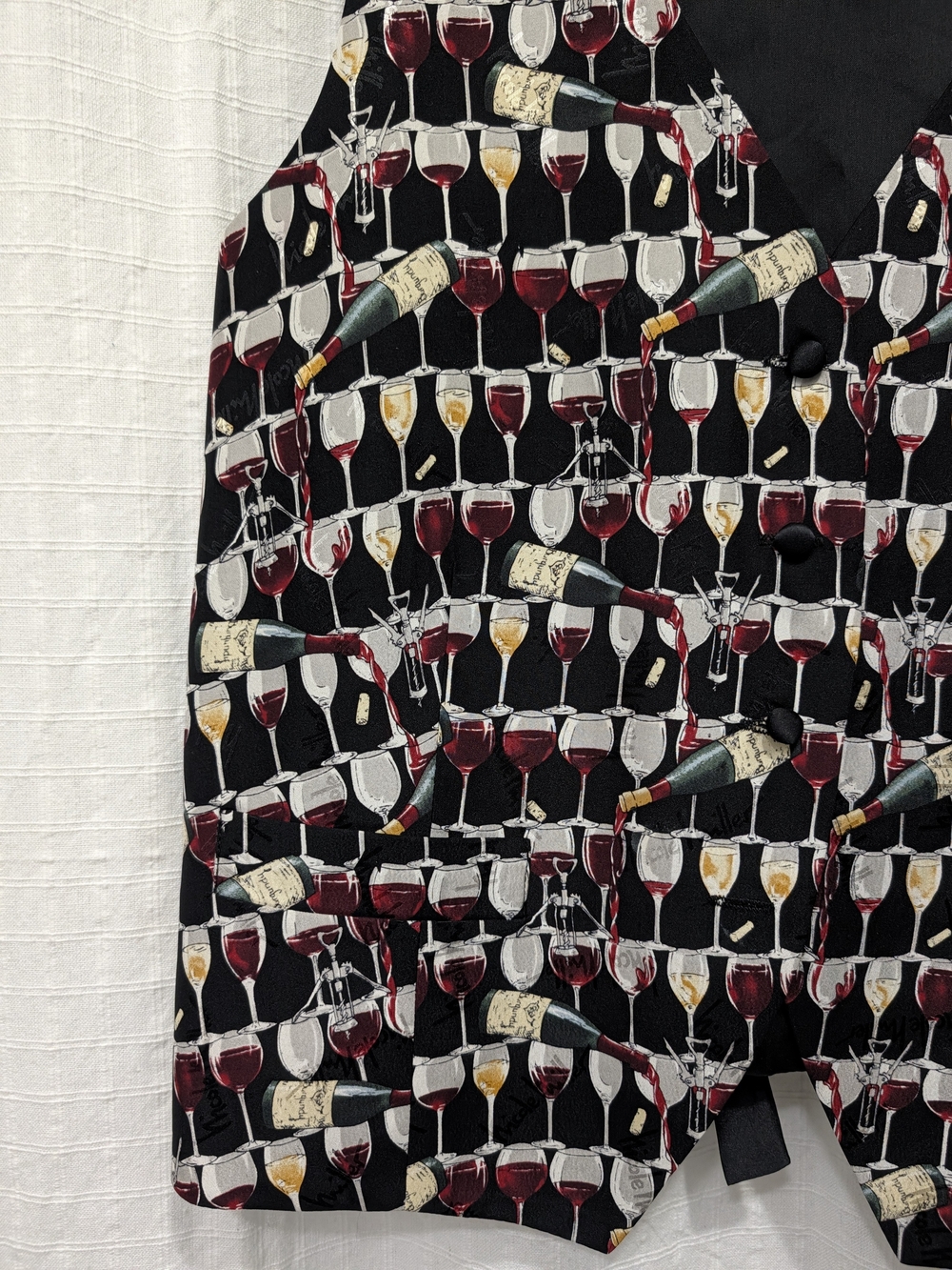 Nicole Miller Black Vest with Wine Glass Print Vintage Limited Print 1995 Large - Picture 2 of 9